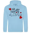 Женская толстовка (худи) All you need is love hearts and arrows Голубой фото