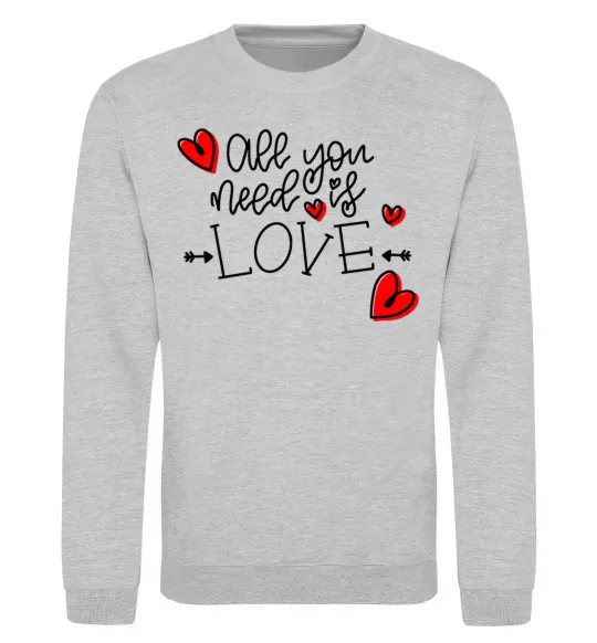 Світшот All you need is love hearts and arrows Сірий меланж фото
