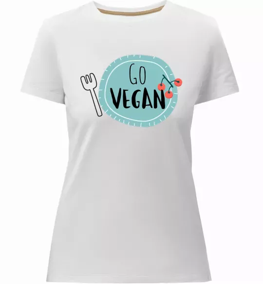 Жіноча преміум футболка Go vegan plate Білий фото