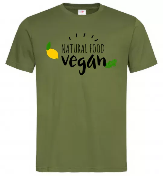 Мужская футболка Natural food vegan lemon Оливковый фото