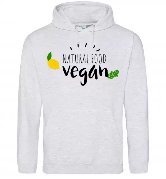 Женская толстовка (худи) Natural food vegan lemon Серый меланж фото