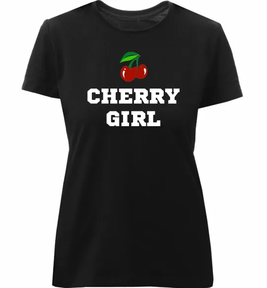 Женская премиум футболка Cherry girl Черный фото
