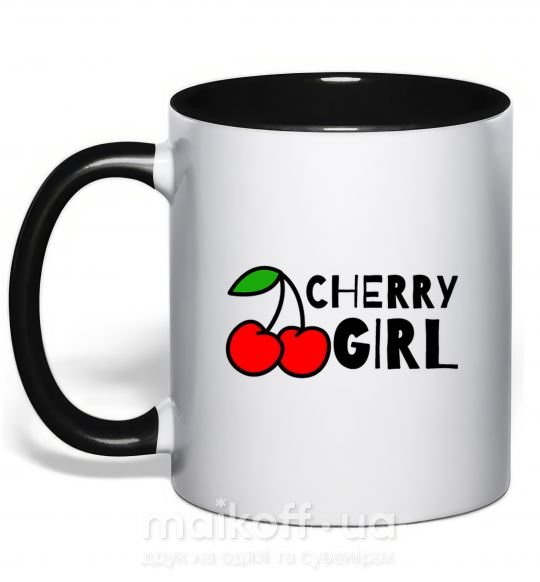 Чашка с цветной ручкой Cherry girl Черный фото
