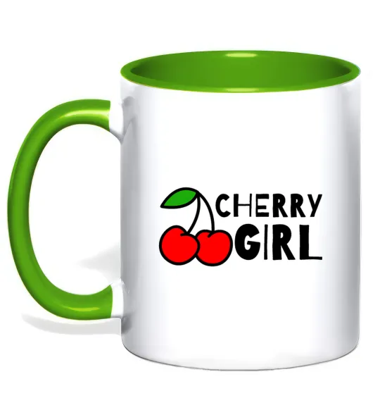 Чашка з кольоровою ручкою Cherry girl Лаймовий фото