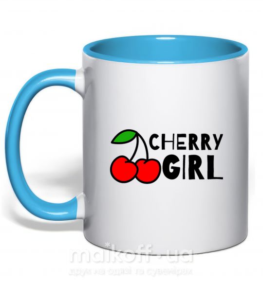 Чашка з кольоровою ручкою Cherry girl Блакитний фото