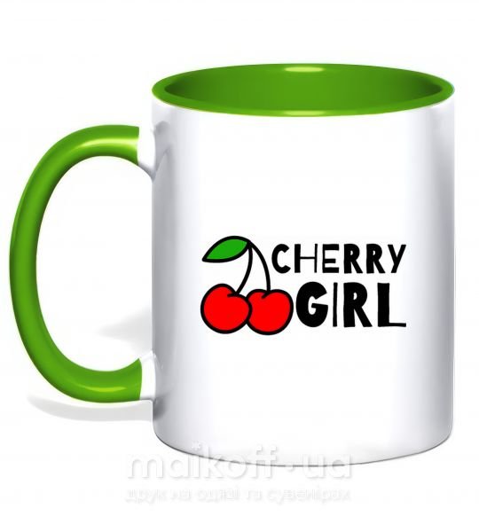 Чашка з кольоровою ручкою Cherry girl Зелений фото