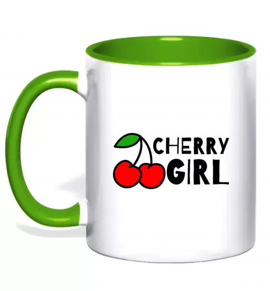 Чашка з кольоровою ручкою Cherry girl Зелений фото