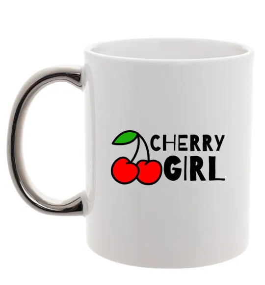 Чашка з кольоровою ручкою Cherry girl Срібло фото