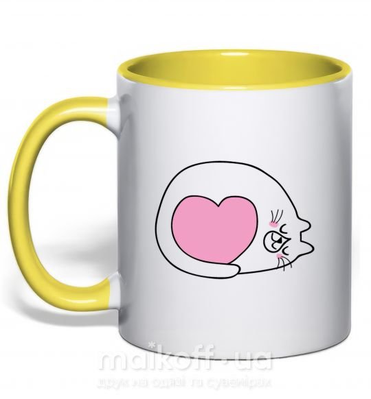 Чашка з кольоровою ручкою Lovely kitten Сонячно жовтий фото