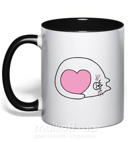 Чашка с цветной ручкой Lovely kitten Черный фото