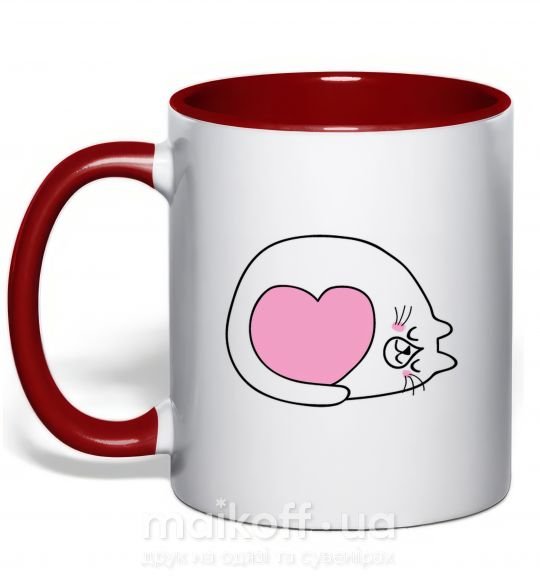 Чашка с цветной ручкой Lovely kitten Красный фото