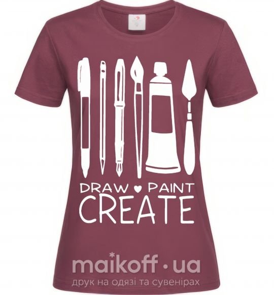 Женская футболка Draw and paint create Бордовый фото
