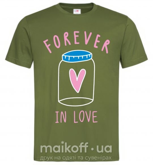 Мужская футболка Forever in love bottle Оливковый фото