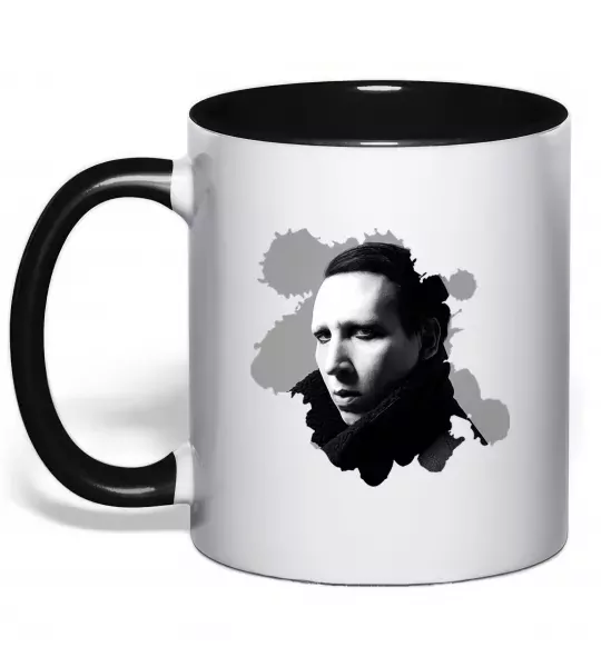 Чашка с цветной ручкой Мерілін Менсон чб Черный фото