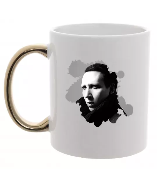 Чашка с цветной ручкой Мерілін Менсон чб Золото фото