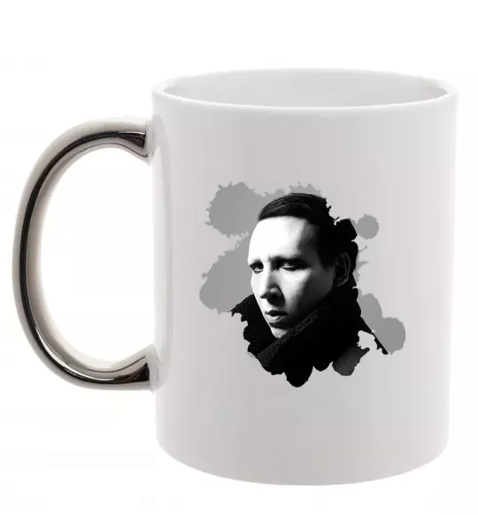 Чашка с цветной ручкой Мерілін Менсон чб Серебро фото