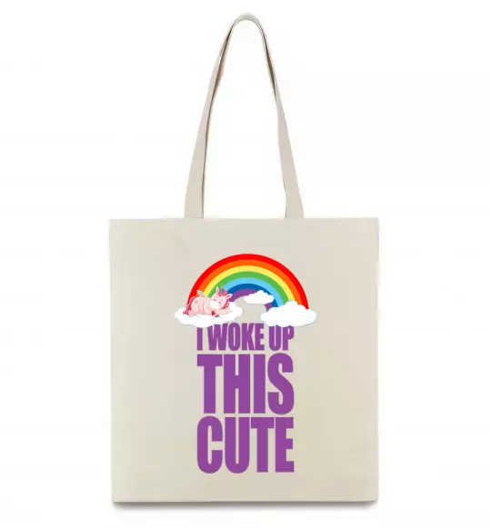 Еко-сумка I woke up this cute rainbow Бежевий фото