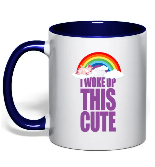 Чашка с цветной ручкой I woke up this cute rainbow Глубокий темно-синий фото