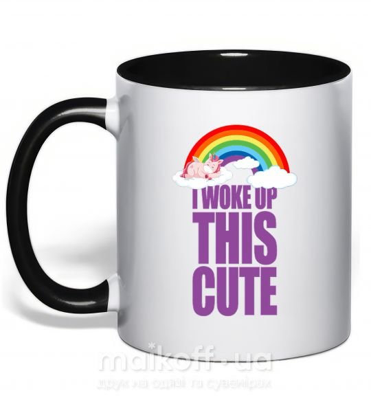 Чашка з кольоровою ручкою I woke up this cute rainbow Чорний фото