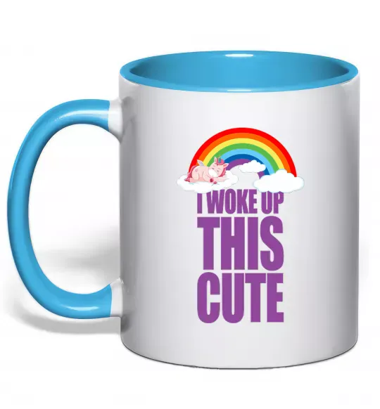 Чашка с цветной ручкой I woke up this cute rainbow Голубой фото