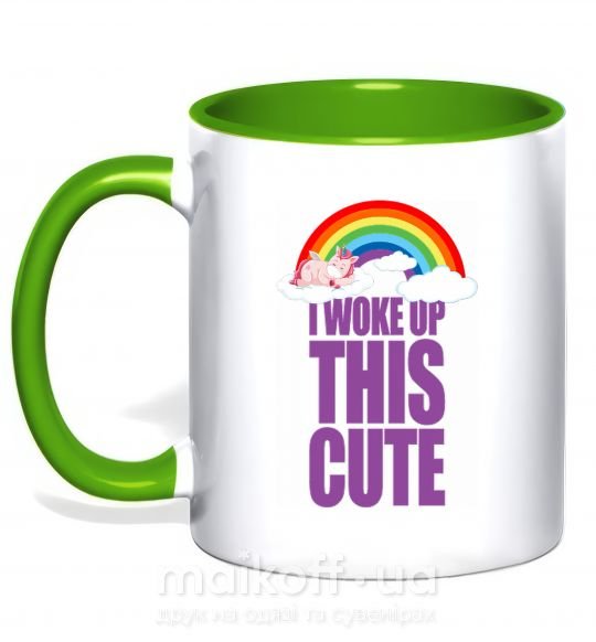 Чашка с цветной ручкой I woke up this cute rainbow Зеленый фото