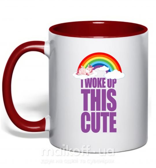 Чашка з кольоровою ручкою I woke up this cute rainbow Червоний фото