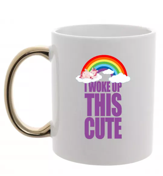 Чашка с цветной ручкой I woke up this cute rainbow Золото фото