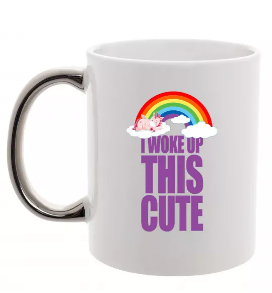 Чашка с цветной ручкой I woke up this cute rainbow Серебро фото