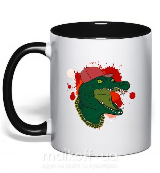 Чашка з кольоровою ручкою Crocodile swag Чорний фото