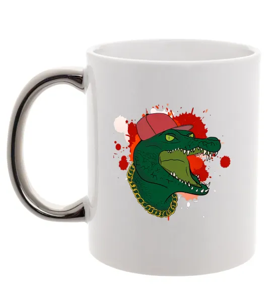 Чашка з кольоровою ручкою Crocodile swag Срібло фото