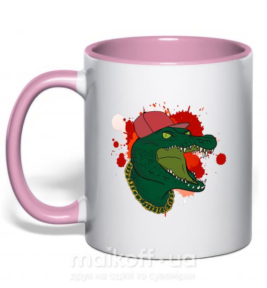 Чашка з кольоровою ручкою Crocodile swag Ніжно рожевий фото