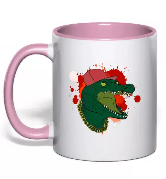 Чашка з кольоровою ручкою Crocodile swag Ніжно рожевий фото
