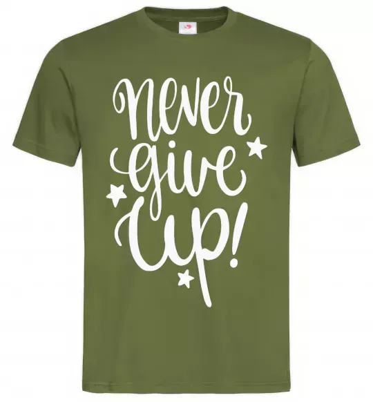Чоловіча футболка Never give up lettering Оливковий фото