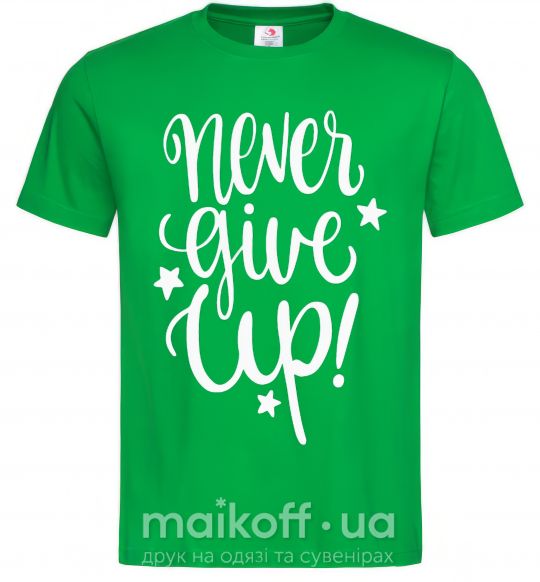 Мужская футболка Never give up lettering Зеленый фото