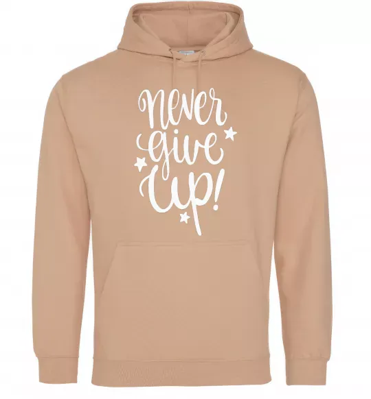 Чоловіча толстовка (худі) Never give up lettering Пісочний фото