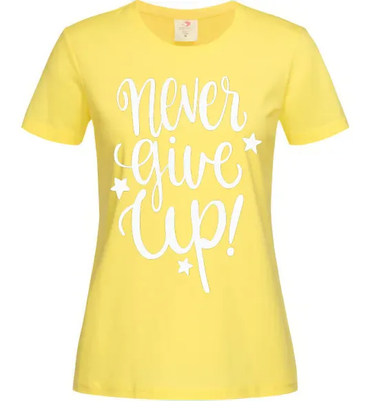 Жіноча футболка Never give up lettering Лимонний фото