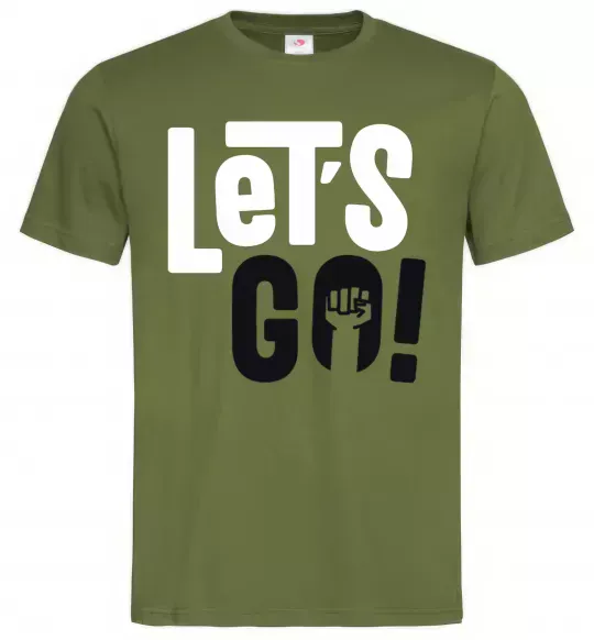 Мужская футболка Let's go hand Оливковый фото