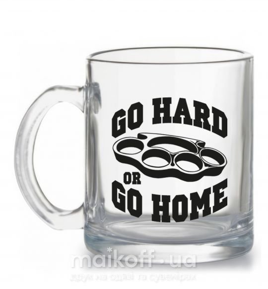 Чашка стеклянная Go hard or go home brass knuckles Прозрачный фото