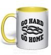Чашка с цветной ручкой Go hard or go home brass knuckles Солнечно желтый фото