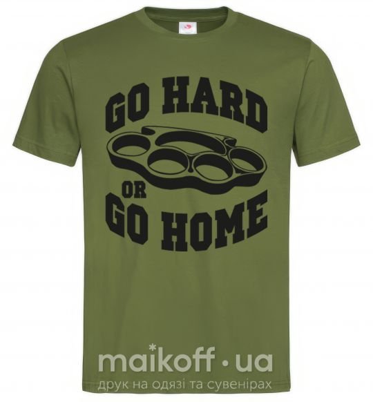 Мужская футболка Go hard or go home brass knuckles Оливковый фото