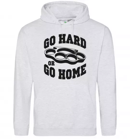 Мужская толстовка (худи) Go hard or go home brass knuckles Серый меланж фото