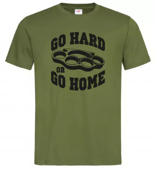 Мужская футболка Go hard or go home brass knuckles Оливковый фото