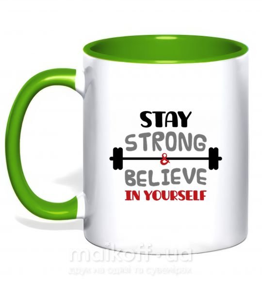 Чашка з кольоровою ручкою Stay strong and believe in yourself Зелений фото