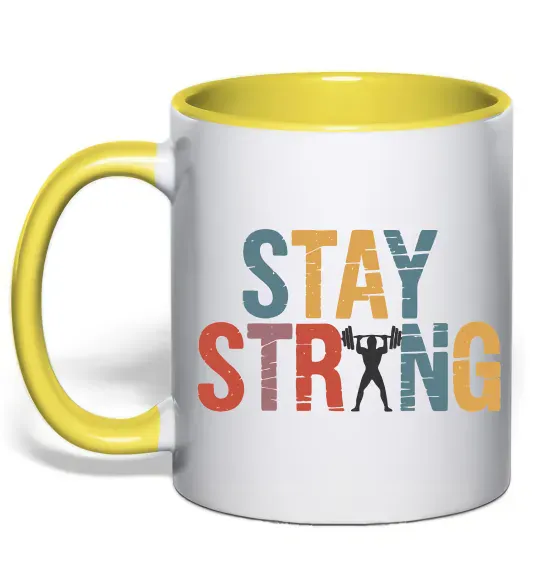 Чашка з кольоровою ручкою Stay strong and believe in yourself Сонячно жовтий фото