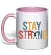 Чашка з кольоровою ручкою Stay strong and believe in yourself Ніжно рожевий фото