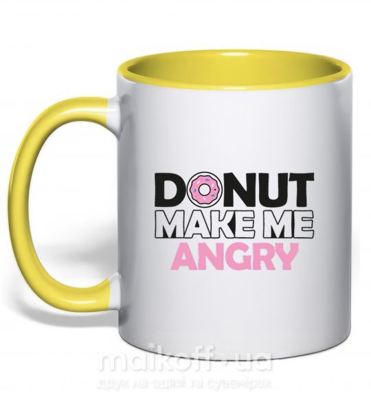 Чашка з кольоровою ручкою Donut make me angry Сонячно жовтий фото