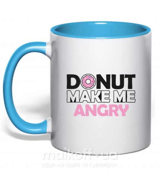 Чашка з кольоровою ручкою Donut make me angry Блакитний фото