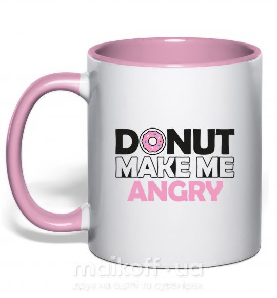 Чашка з кольоровою ручкою Donut make me angry Ніжно рожевий фото