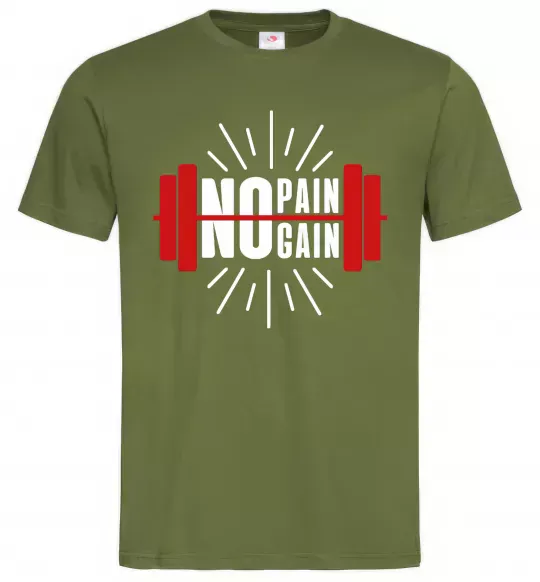 Чоловіча футболка No pain no gain barbell Оливковий фото