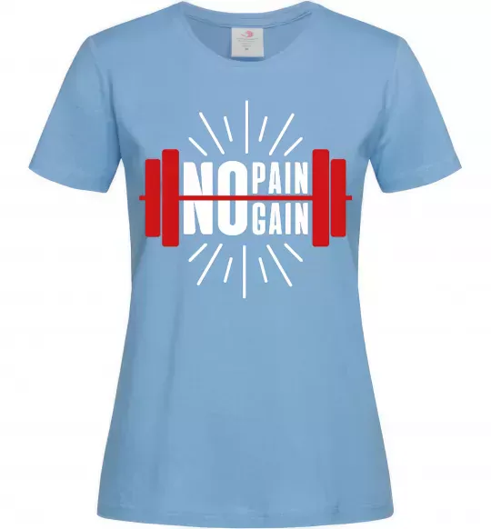 Жіноча футболка No pain no gain barbell Блакитний фото